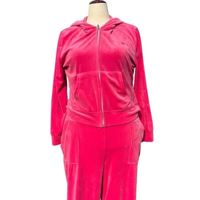 Hot Pink Velour Tracksuit Lounge Set Hoodie Pants XL Juicy Couture Y2K Inspired - Image 1 of 4