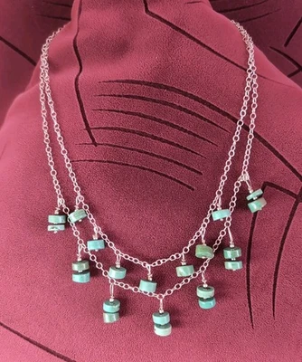 复古双股纯银绿松石链项链和吊坠耳环 — 第 1/4 张图片
