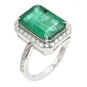 Emerald Ring Size 7 Wedding Vintage Diamond Wedding Ring In 18k White Gold - Picture 1 of 6