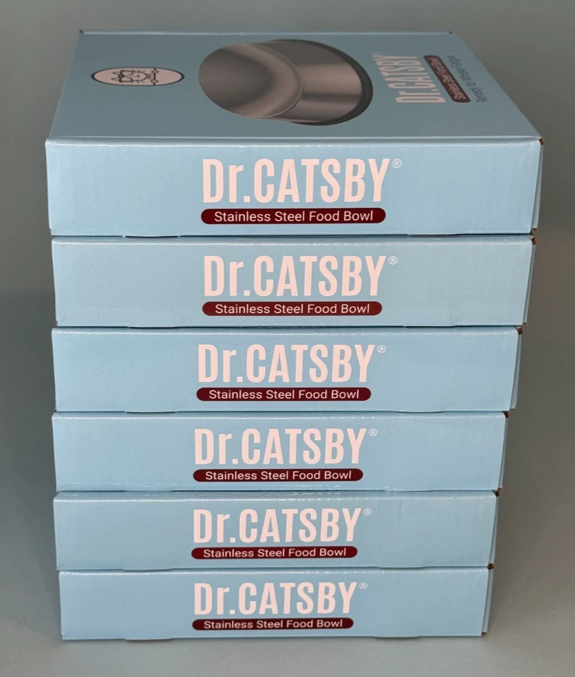 Juego de 6 cuencos de comida para gatos Dr Catsby de acero inoxidable bigote fatiga antideslizantes nuevos en caja Foto 1 de 4