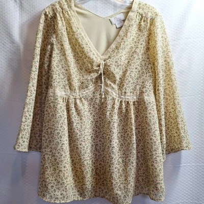 OH BABY By Motherhood Maternity Babydoll Top Sz M Beige Floral Lace Coquette Y2K - Image 1 of 4