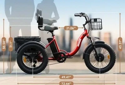 Bicicleta Eléctrica 750W para Adultos, 750W E TRIKE Ebike 20" Triciclo y Batería  Foto 1 de 3