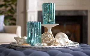 2er Set eisblau 8" beleuchtetes Quecksilber Glas Hurrikane Valerie Parr Hill QVC - Bild 1 von 1