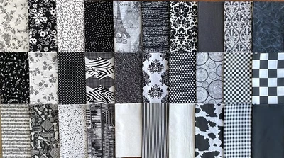 Lote de 30 estampados BLANCO Y NEGRO grasa/cuarto largo paquete edredón tela algodón costura Foto 1 de 4