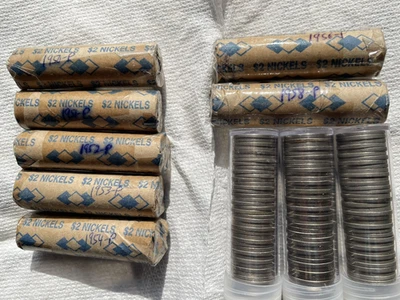Nice Jefferson nickel rolls 1950-1959 "P mint 10 rolls total, one roll each year - Image 1 of 2