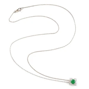 Emerald Diamond Solitaire Pendant Necklace 14k White Gold Birthstone Jewelry - Picture 1 of 6
