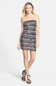 As U Wish Sequins Chevron Dress Womens Size S Black Strapless Mini Bodycon - Picture 1 of 11