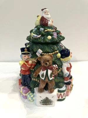 Spode Christmas Tree Cookie Jar Toys Around the Tree With Santa Lid 13" In Box - Image 1 of 4