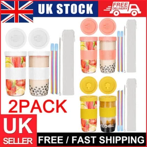 2PCS Eco-Friendly Bubble Tea Boba Cup 24oz Tumbler With Reusable Boba Straws UK - Picture 1 of 29