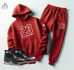 Men's Sweatsuit Red Hoodie Jogger To Match Jordan 4 Retro Bred Tracksuit Set 2pc - Picture 1 of 7