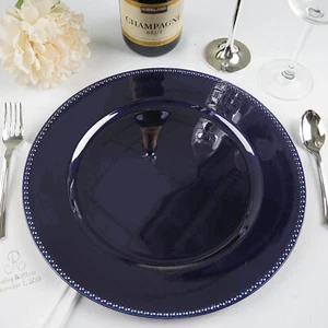 6 pcs 13" Navy Blue BEADED Round CHARGER PLATES Wedding Dinner Supplies - Picture 1 of 5