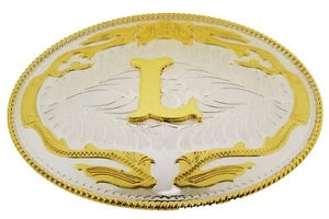 Initial L Letter l Belt Buckle New Men Women Western Really Cowboy Gold Metal - Picture 1 of 5