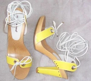 DOLCE & GABBANA Yellow Leather Ankle Wrap Platform Sandals Shoes 39 9 - Picture 1 of 2