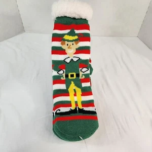 Elf Buddy Sherpa Sock Slip Resistant Sole Green Red Stripe Christmas Movie New - Picture 1 of 9