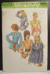 Blusas Simplicity Pattern 9513 Misses ojo de cerradura talla 12 busto 34" manga Var. De colección - Imagen 1 de 13