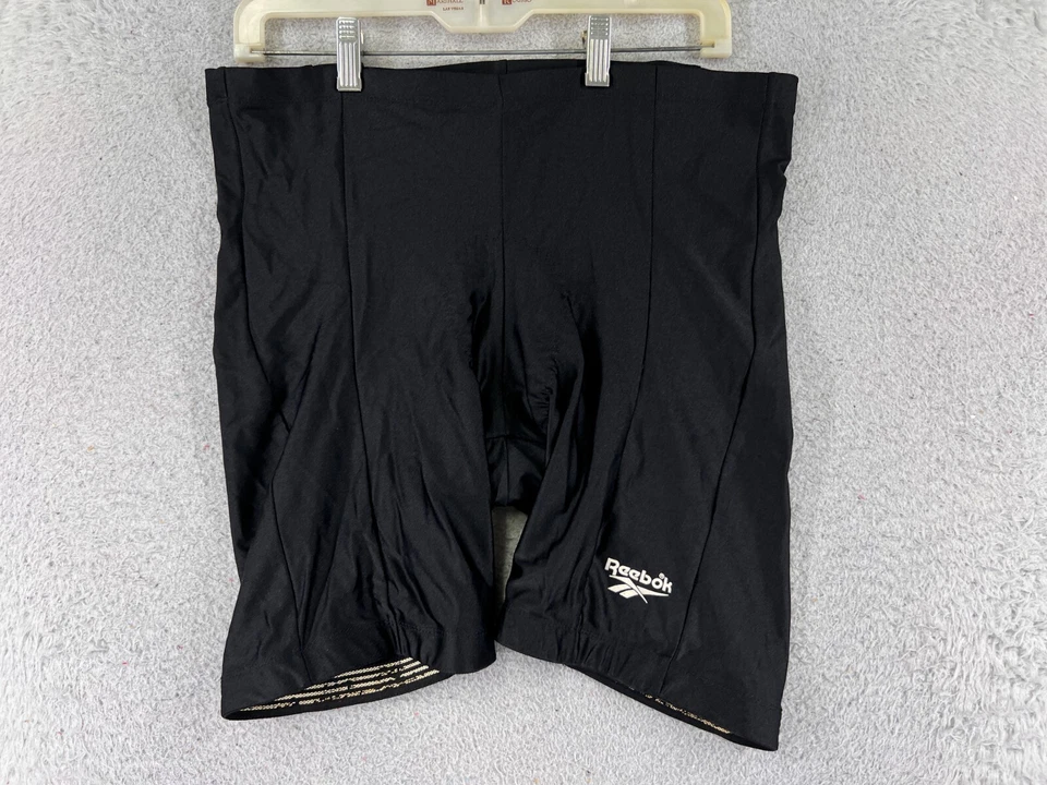 老式锐步骑行短裤成人特大号黑色尼龙混纺衬垫阅读 — 第 1/4 张图片