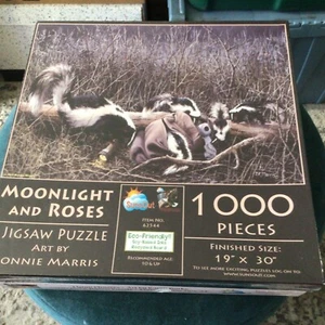 1000 Pc. Jigsaw Puzzle “ Moonlight And Roses”~ Skunks ~by B. Marris 19”X30” ~New - Picture 1 of 4