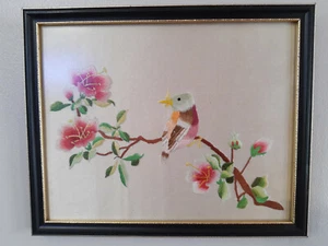 Wall Hanging Textile Wall Art Flowers Floral Bird Avian Wall Art Home Decor - Picture 1 of 6