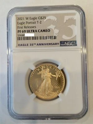 2021 W 1/2 oz Proof American Gold Eagle NGC PF69 Half Ounce G$25 PR69 Type 2 T2 - Image 1 of 3