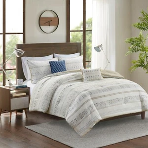 Park 5 Piece Printed Seersucker Comforter Set with Throw Pillows Queen King Size - Picture 1 of 11