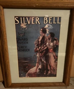 Antique Oak Framed Sheet Music Silver Bell Native American Art - Picture 1 of 1