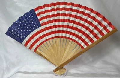 1990 Бумажный Складной Вентилятор Флаг США Бамбуковые Палочки/Защита Круг De Evantaille Париж - Изображение 1 из 4