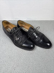 Mezlan Cancun Gewebt Oxford Herren 10 B Schwarz Leder Captoe Elegant Halbschuh Spanien - Bild 1 von 23