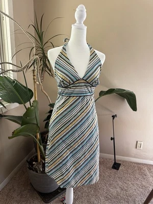 Vestido Vintage Y2K Rayas Cuello Halter con Diseño de Cintura Imperio, Se Ajusta a XS-PEQUEÑO Foto 1 de 4