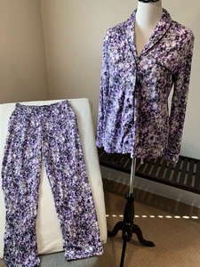 Simply Vera Wang Pyjama Set Neu Neu mit Etikett Lila Blumen Ärmel Knöpfe Strick Small S - Bild 1 von 11