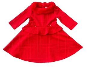 Girls Janie And Jack Red Fur Collar Peplum Holiday Dress Size 3 - Picture 1 of 4