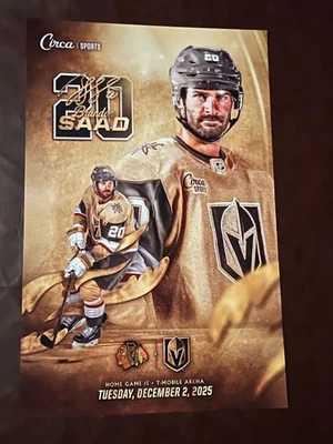 Плакат игрового дня Vegas Golden Knights vs Chicago Blackhawks 12/2/25 Брэндон Саад - Изображение 1 из 2