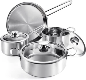 💚SET BATTERIA DI PENTOLE 7 PEZZI IN ACCIAIO INOX ARGENTO COMPLETO INDUZIONE GAS - Foto 1 di 7