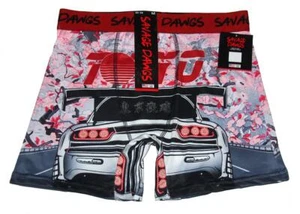 Savage Dawgs Colorful Racing Car Tokyo Asian Script Cherry Blossoms Boxers Mn's - Picture 1 of 1