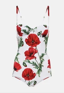 DOLCE & GABBANA Black Red Poppy Swimwear Swimsuit Bikini Beachwear 4IT UK12 L - Picture 1 of 5