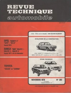 REVUE TECHNIQUE AUTOMOBILE 383 RTA 1978 TOYOTA CELICA CARINA KADETT C GT/E CITY - Imagen 1 de 2
