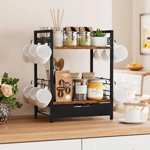 Encimera organizadora de barra de café, soporte para taza de 2 niveles con 12 ganchos para taza - Imagen 1 de 8