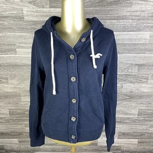 HOLLISTER Graphic On Sleeve Button Down Blue Sweatshirt Hoodie Girl's Size Large - Picture 1 of 11