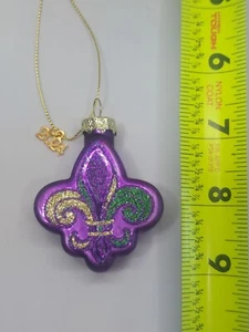 1-Glass- Mardi Gras-Christmas Ornaments-Purple-Gold-Green-Fleur De Lis - Picture 1 of 1