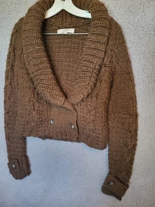 LOFT Women's Brown Chunky Knit Ribbed  Button Cropped Cardigan XSmall - Picture 1 of 7