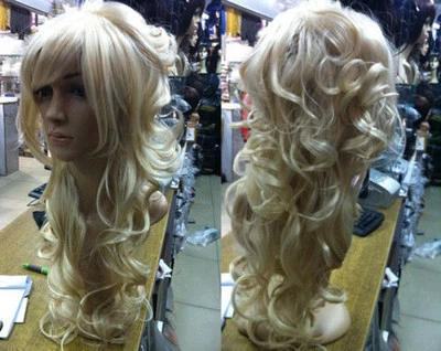 Llamativo Esponjoso Desordenado Largo Rebote Rizos Barrido de Pelo Pelucas Pelucas Foto 1 de 3