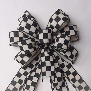 Lazo estampado a cuadros marfil y negro - Imagen 1 de 2