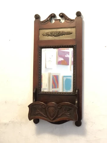Antique 1900s Mirror Apothecary Bathroom Cabinet Beveled Glass Comb Box Cover