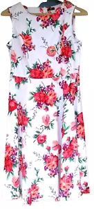 Damen Kleid Gr. M Tee Dress Weiß Ärmellos Rosenprint Baumwolle Fit & Flare - Bild 1 von 9