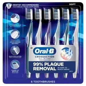 Oral B Crossaction All In One Toothbrush Pack Of 6 Multicolor Plaque Removal - Picture 1 of 9