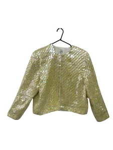 Good Condition RIECE Women's Pale Yellow/Green Sequin Jacket Size M - Picture 1 of 5
