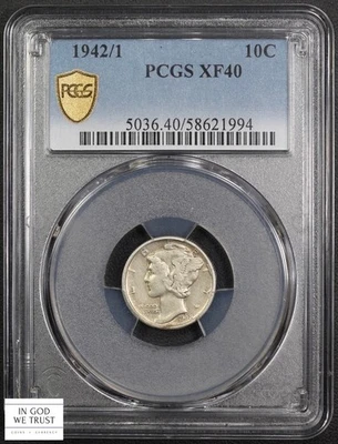 1942/1 Overdate Mercury Silver Dime 10C PCGS XF 40 - Image 1 of 3