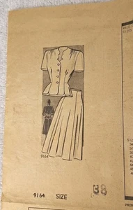 Marian Martin Vintage 1940's Mail Order Pattern #9164 Women's Blouse/Skirt Sz 16 - Picture 1 of 11