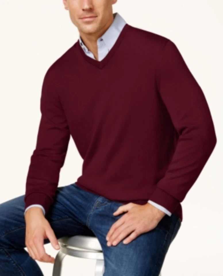 Suéter Club Room Hombres Mezcla de Lana Cuello en V Rojo Ciruela Talla XXL Foto 1 de 1