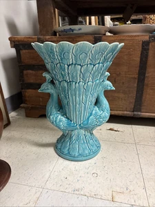 Vintage Porcelain Blue Glaze Peacock Vase - Picture 1 of 11