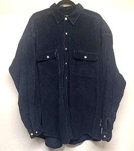 VTG Structure Shirt Mens XL Black Corduroy Button Up Long Sleeve 90s Y2K - Picture 1 of 7